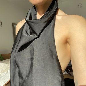 Cowl Halter Neck Open Back Satin Crop Top